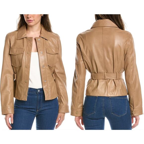 Anthropologie Lamarque Cherice Leather Mini Trench Jacket Sesame Large NWT - Picture 6 of 15